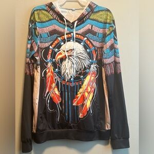 Men’s Dream Catcher/Eagle Hooded Lightweight polyester Sweatshirt. Size Medium